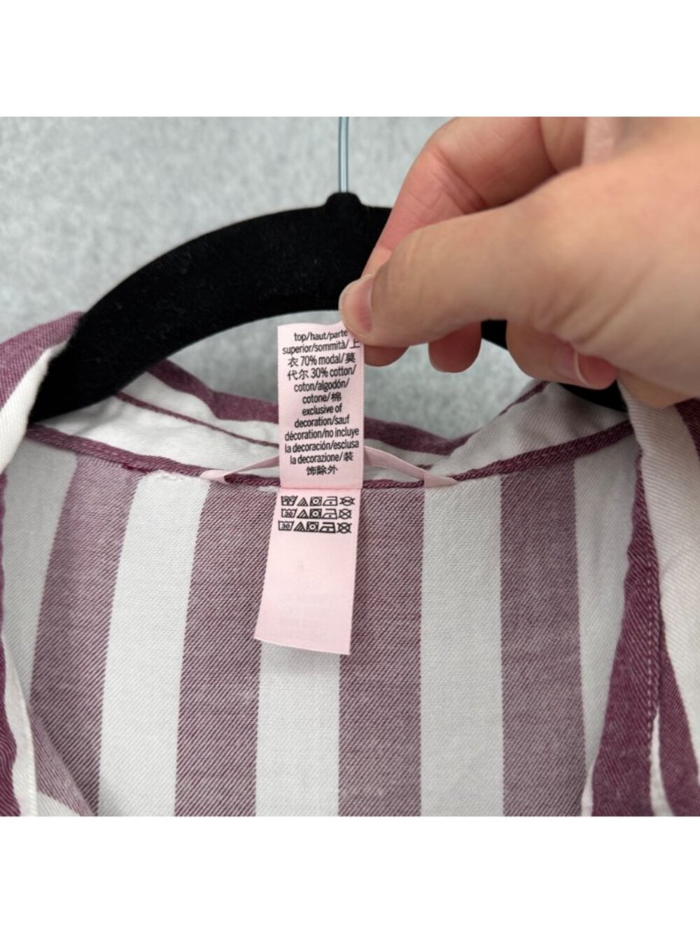 Victorias Secret Striped Pajama Shirt and Pant Set Size XL Purple White Soft - Picture 6 of 16